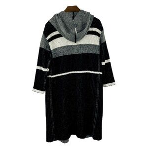 KERISMA Long Open Face Colorblock Cardigan Hood Sweater Black & White S/M
